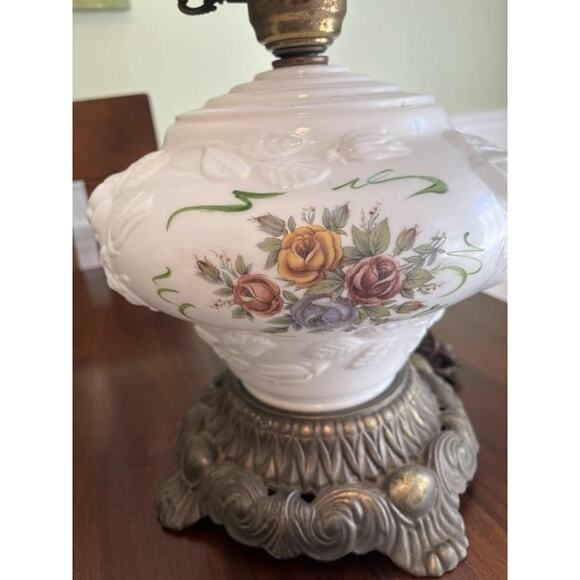 Vintage Gone with the Wind Parlor Hurricane Lamp Milk Glass 3 Way Hand Painted - Picture 5 of 16